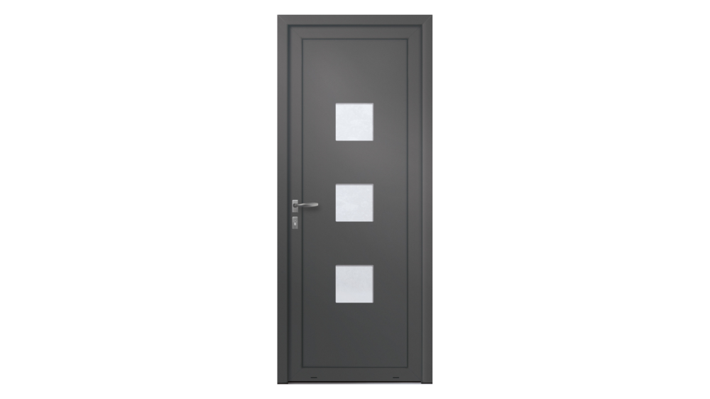 Porte d'entrée aluminium DOURDAN Porte d'entrée grise avec 3 vitrages carrés
